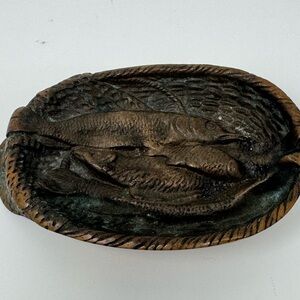 Vintage Bronze Fish Design Oval Tray trinket ashtray, preowned 5 inX 3 1/2
